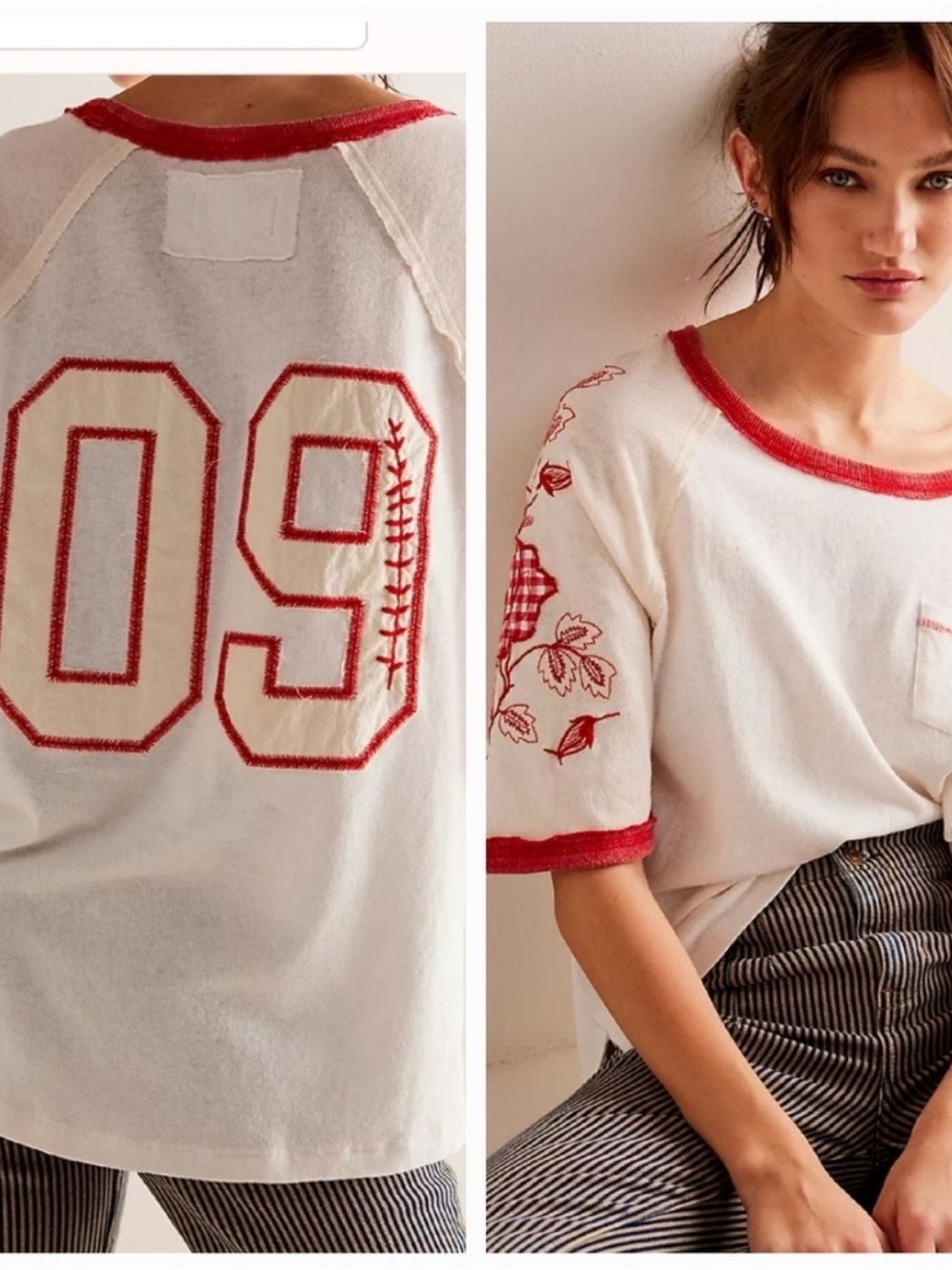 Free People We The Free Prairie Sport Tee | Baseball Gingham | NWT Size Medium
